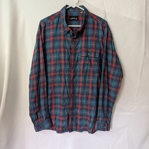 Orvis Men's Casual Red and Blue Plaid Flannel Button Down Shirt